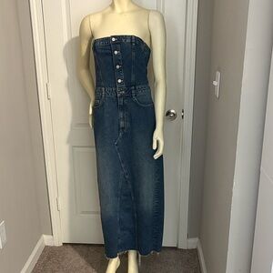 Zara Blue Denim Strapless Maxi Dress